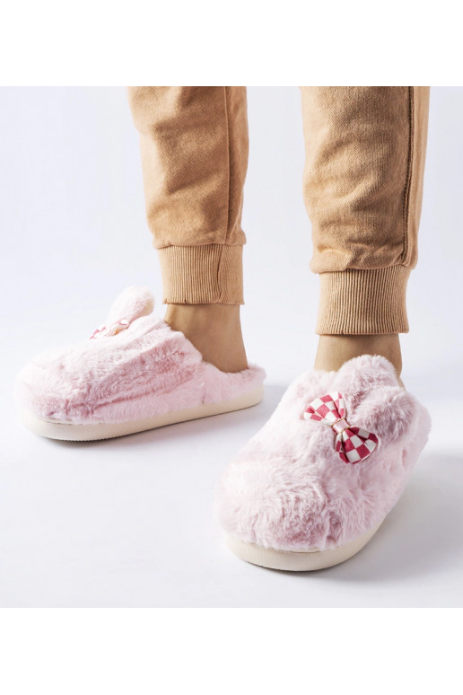 Růžové zateplené dámské pantofle s...