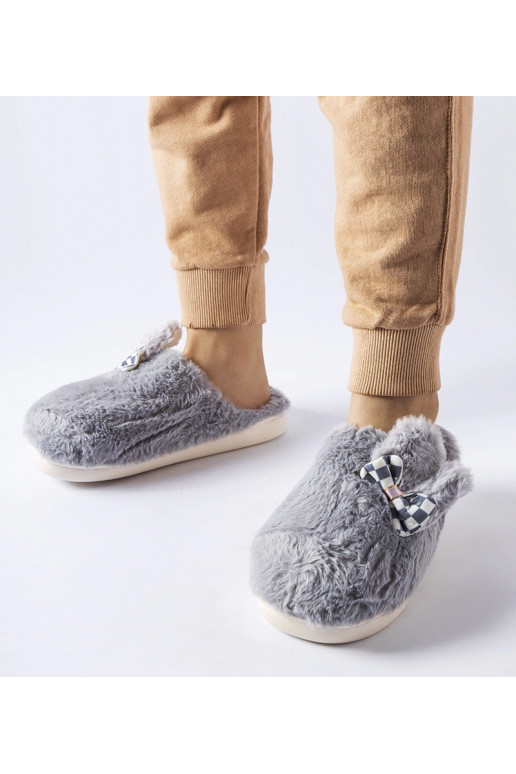 Šedé zateplené dámské pantofle s...