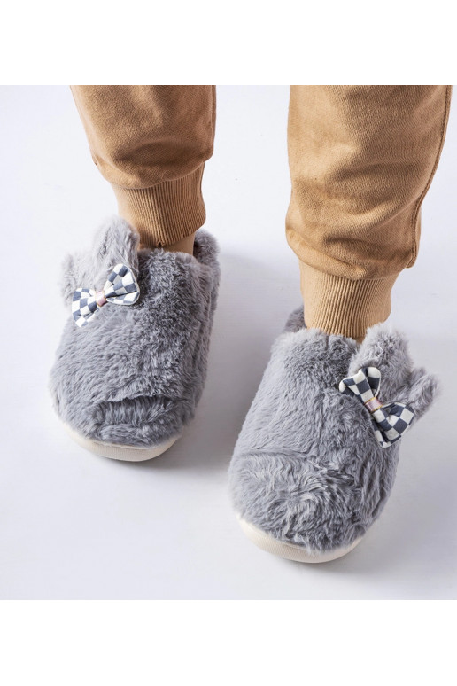 Šedé zateplené dámské pantofle s...