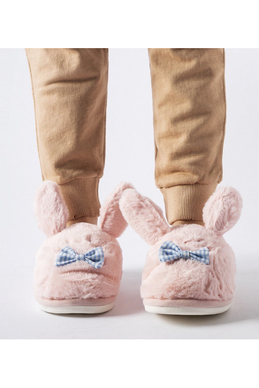 Růžové pantofle Bruna s ušima a mašlí