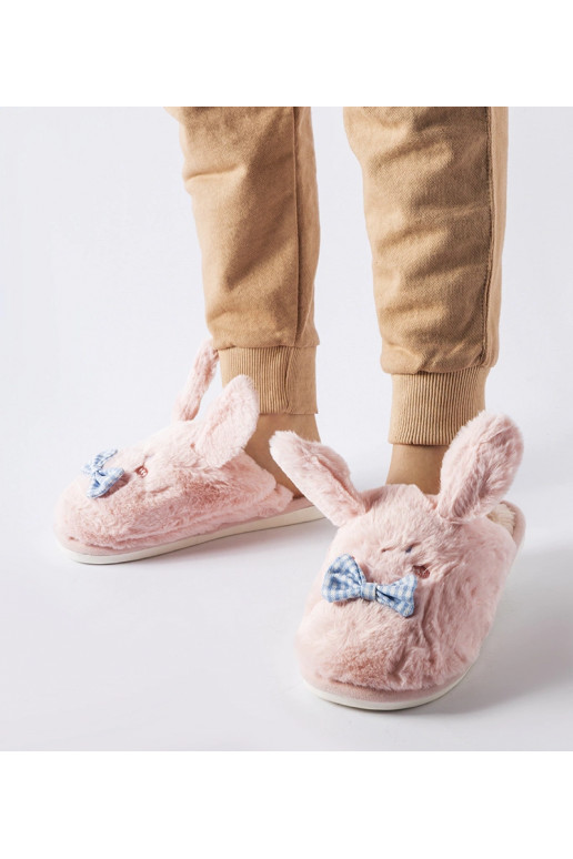 Růžové pantofle Bruna s ušima a mašlí