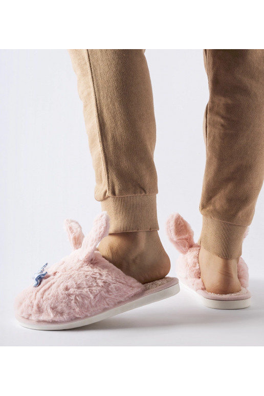 Růžové pantofle Bruna s ušima a mašlí