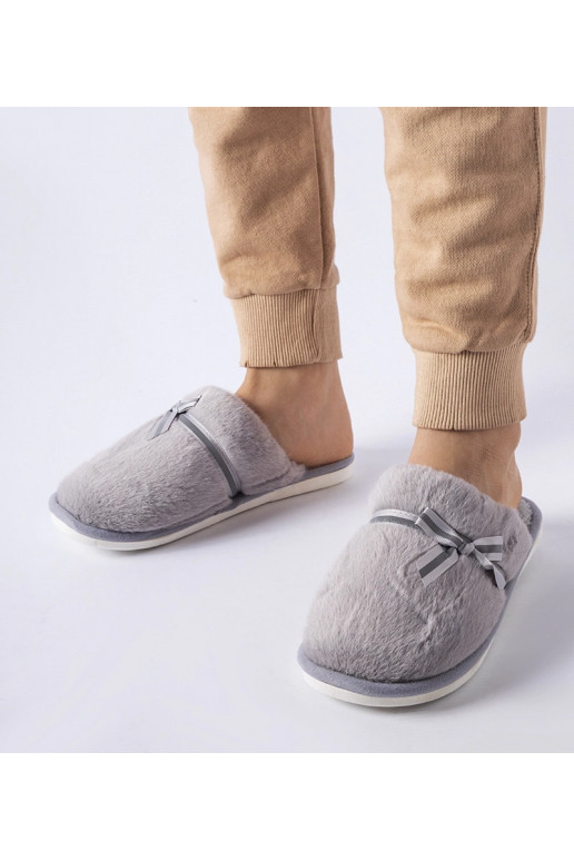 Šedé teplé pantofle s mašlí Antonina
