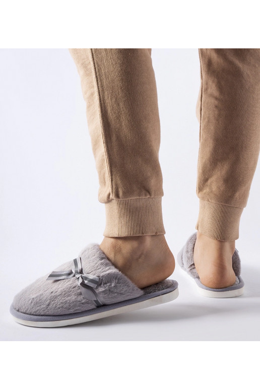 Šedé teplé pantofle s mašlí Antonina