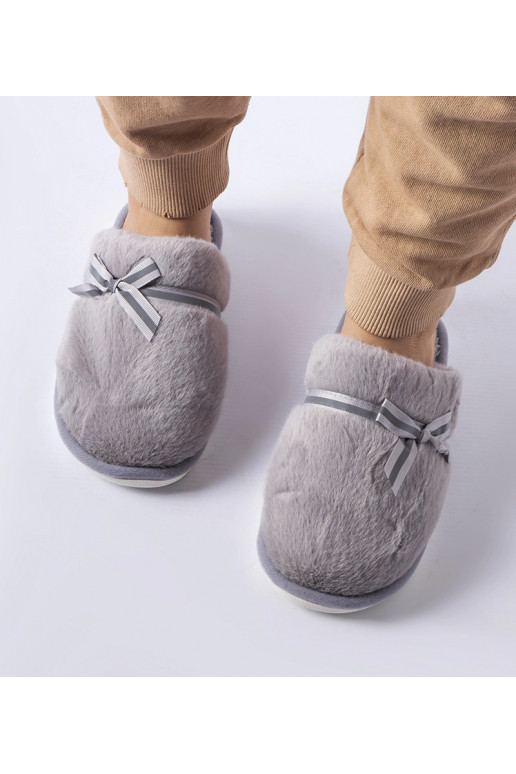 Šedé teplé pantofle s mašlí Antonina