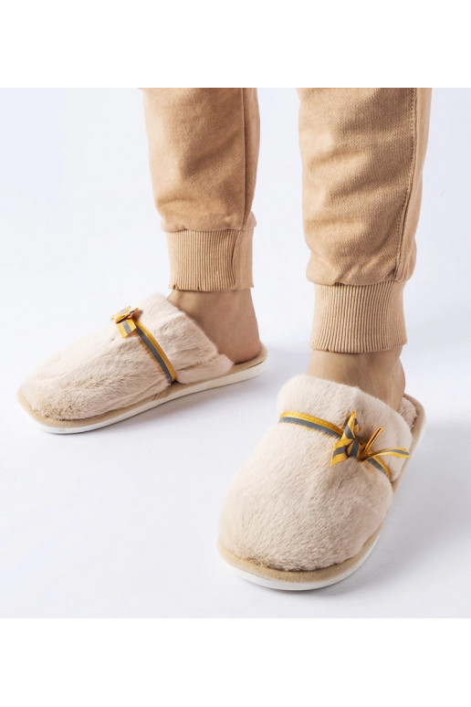 Béžové teplé pantofle s mašlí Antonino