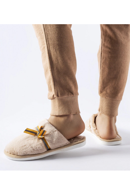 Béžové teplé pantofle s mašlí Antonino