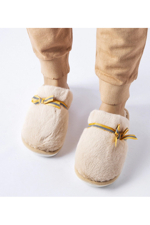 Béžové teplé pantofle s mašlí Antonino
