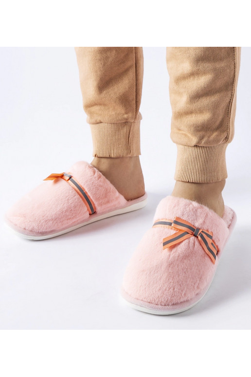 Růžové hřejivé pantofle s mašlí Antonina