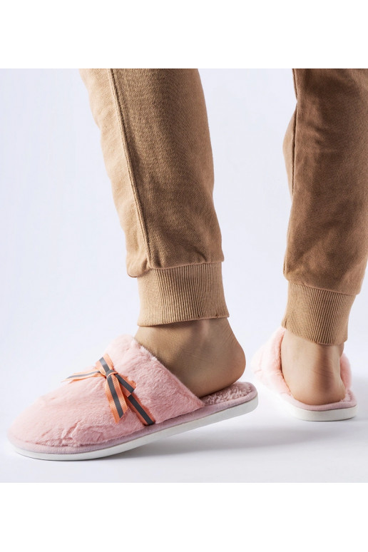 Růžové hřejivé pantofle s mašlí Antonina