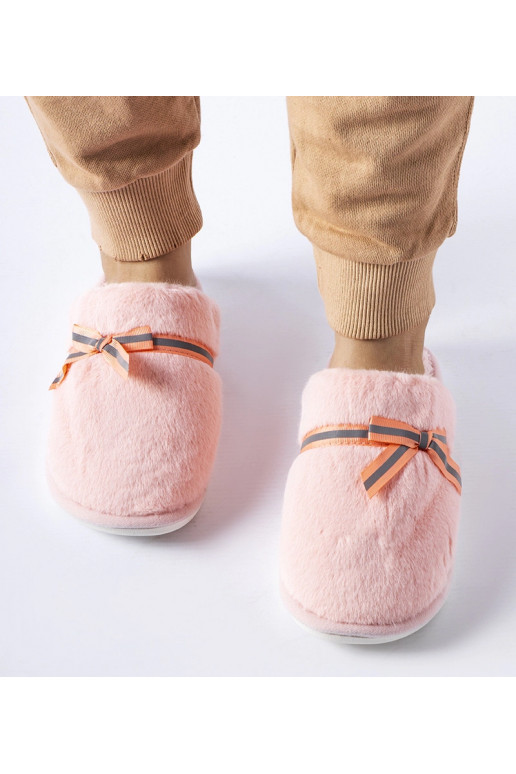 Růžové hřejivé pantofle s mašlí Antonina