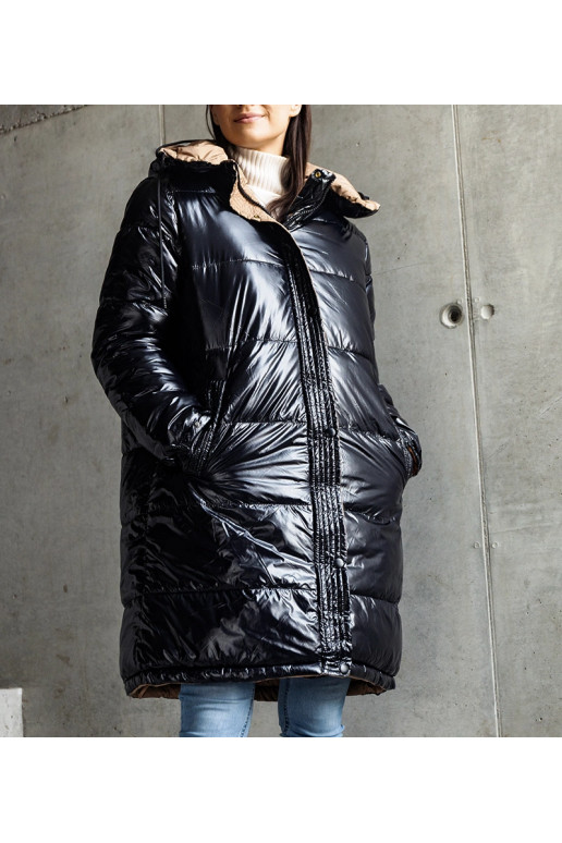 Černohnědá oboustranná dlouhá bunda...