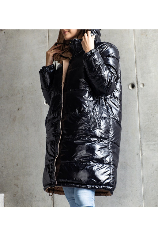 Černohnědá oboustranná dlouhá bunda...