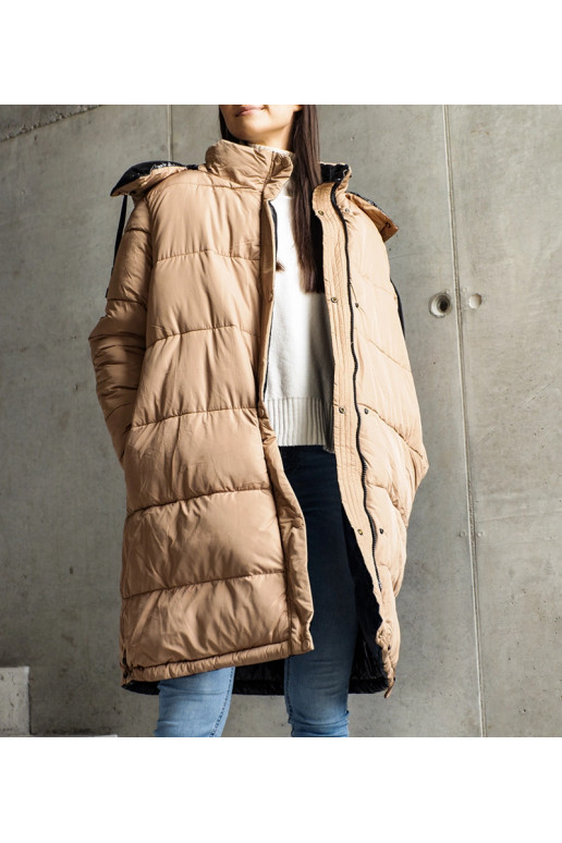 Černohnědá oboustranná dlouhá bunda...