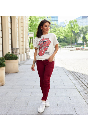 Červené látkové kalhoty s...