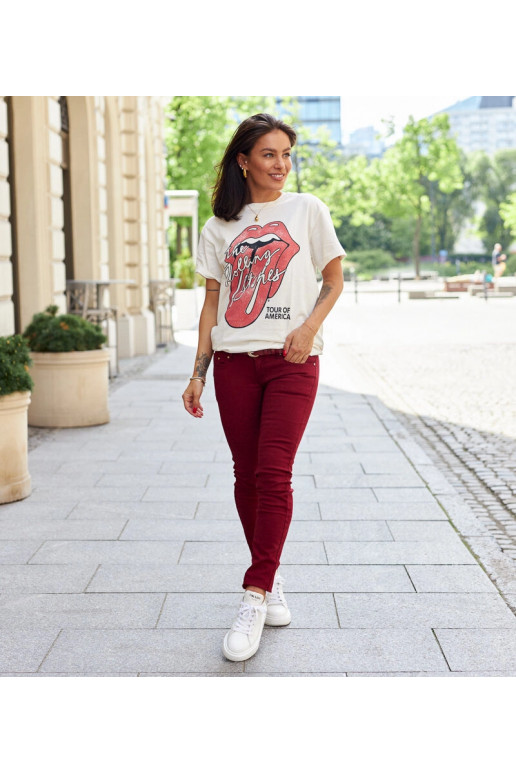 Červené látkové kalhoty s páskem Sylvain