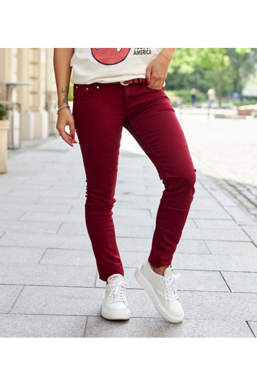 Červené látkové kalhoty s páskem Sylvain