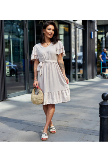 Béžové midi šaty s páskem...