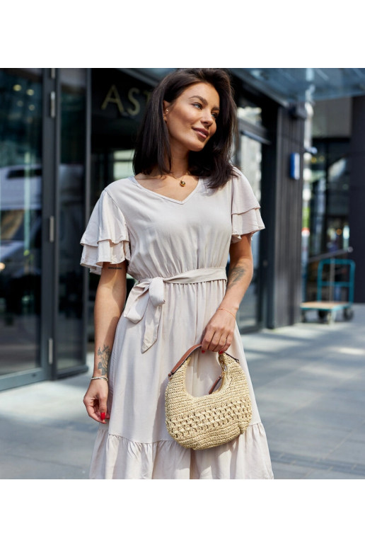 Béžové midi šaty s páskem Sagasa Béžové midi šaty s páskem Sagasa