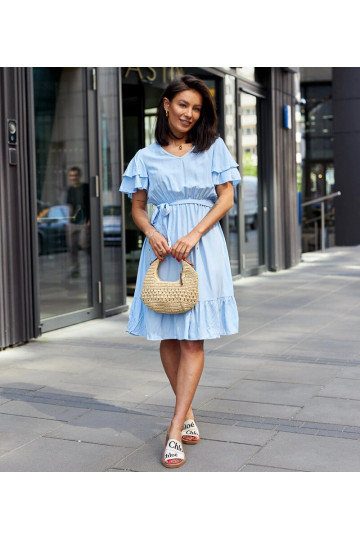 Modré midi šaty s páskem...