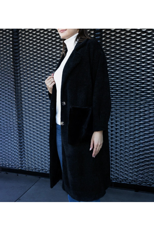 Dlouhý černý kabát s plyšovými... Dlouhý černý kabát s plyšovými...