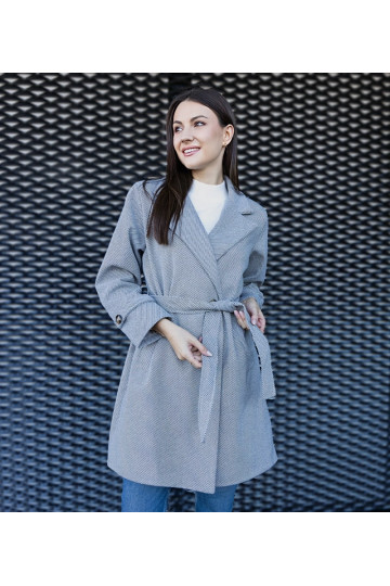 Elegantní šedý oversize kabát na zavazování značky Bahera
