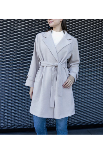 Elegantní béžový oversize kabát na zavazování značky Bahera