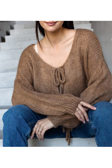 Hnědý vázaný svetr Sumaia 2