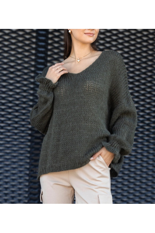 Zelený svetr Gista s výstřihem do V