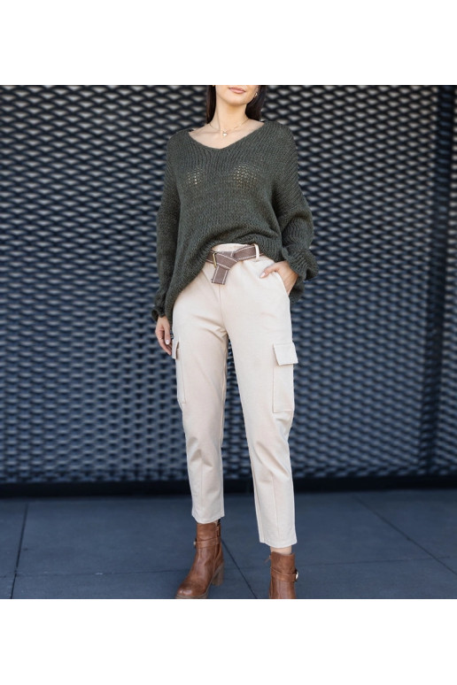 Béžové bojové kalhoty s našitými...