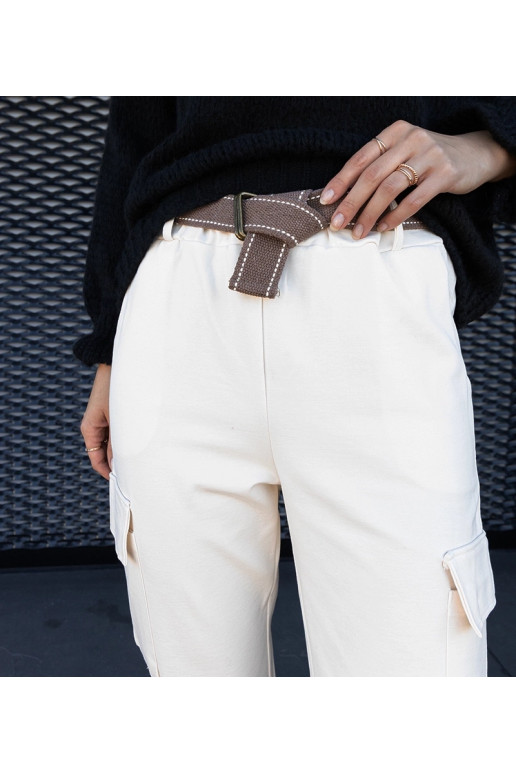 Bílé cargo kalhoty Nuala s našitými...