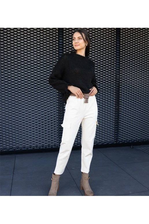 Bílé cargo kalhoty Nuala s našitými...