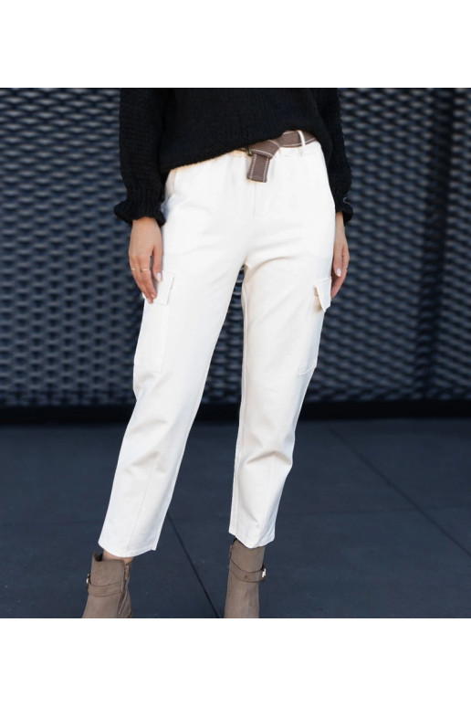 Bílé cargo kalhoty Nuala s našitými...