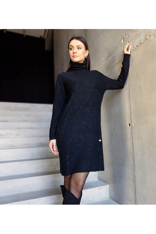 Černé lesklé midi rolákové šaty Kusama