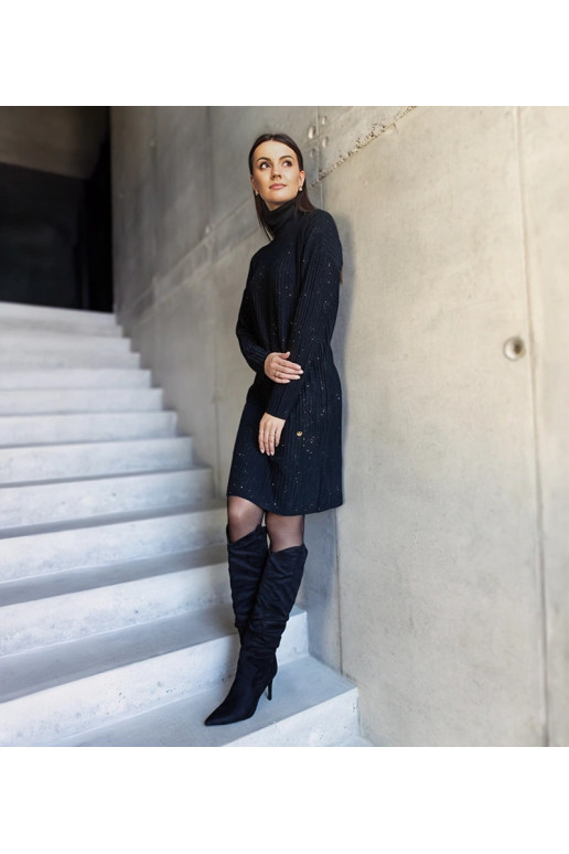 Černé lesklé midi rolákové šaty Kusama