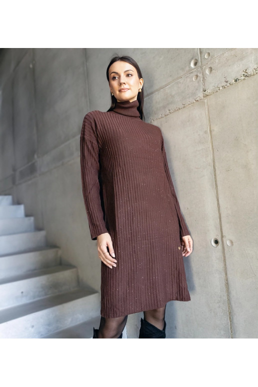 Hnědé třpytivé midi rolákové šaty Kusama