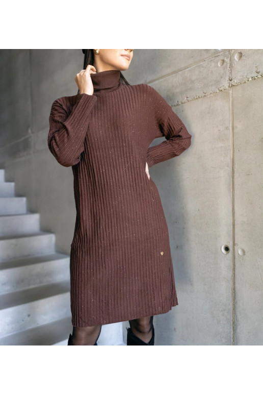 Hnědé třpytivé midi rolákové šaty Kusama