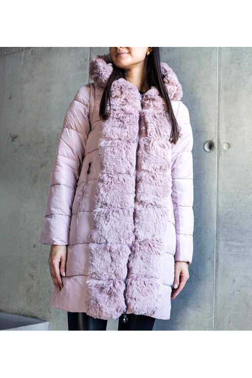 Růžová dlouhá prošívaná bunda s... Růžová dlouhá prošívaná bunda s...