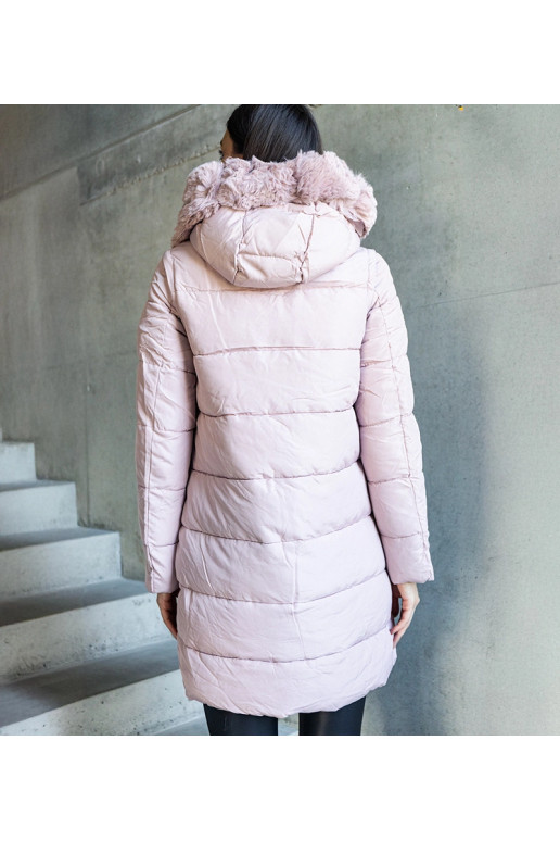 Růžová dlouhá prošívaná bunda s... Růžová dlouhá prošívaná bunda s...