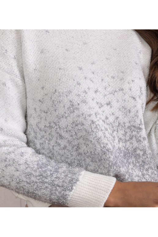 Bílý a stříbrný teplý svetr Raiha