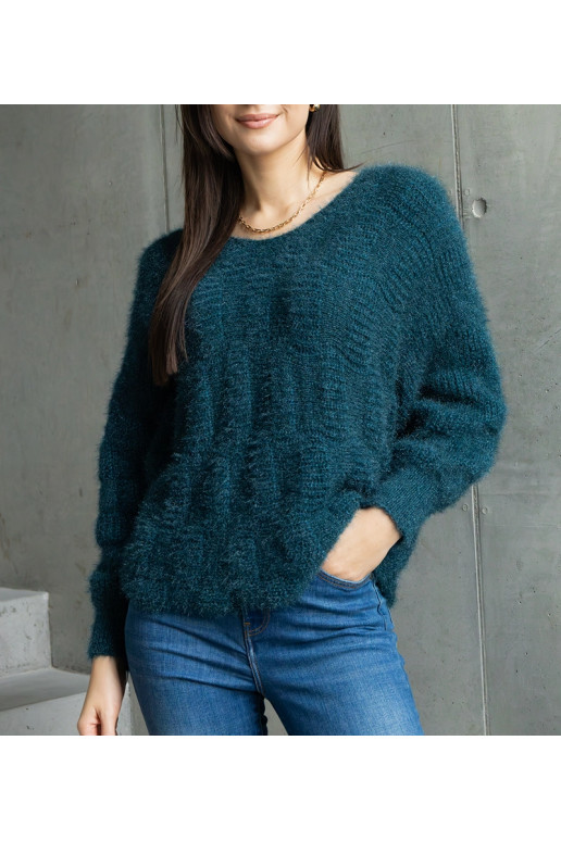 Tmavě zelený svetr Neveri s výstřihem...