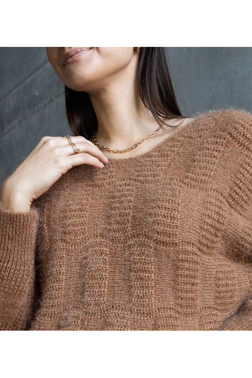 Tmavě béžový svetr Neveri s výstřihem