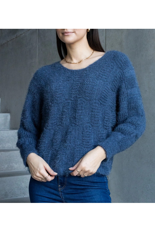 Tmavě modrý svetr Neveri s výstřihem