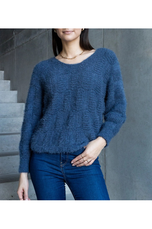 Tmavě modrý svetr Neveri s výstřihem