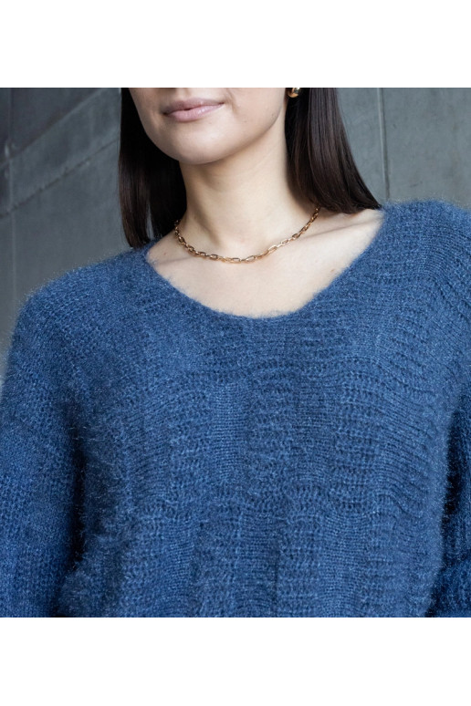 Tmavě modrý svetr Neveri s výstřihem