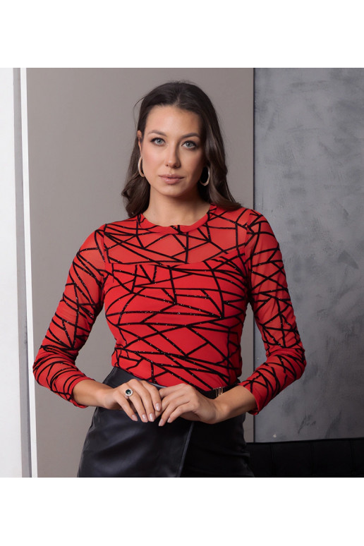 Červená síťovaná halenka s lesklým...