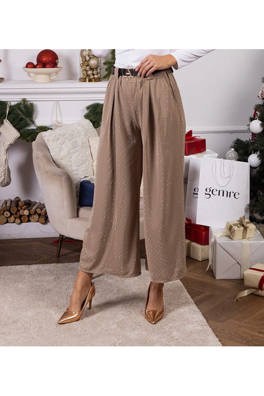 Béžové volné kalhoty zdobené kamínky...