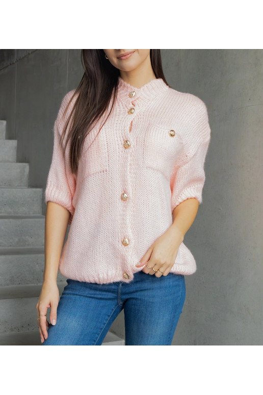 Dámský růžový svetr s krátkým rukávem...