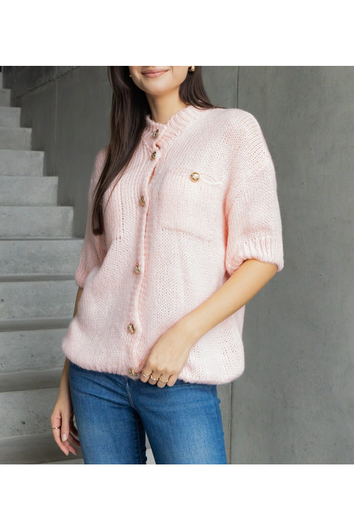 Dámský růžový svetr s krátkým rukávem...