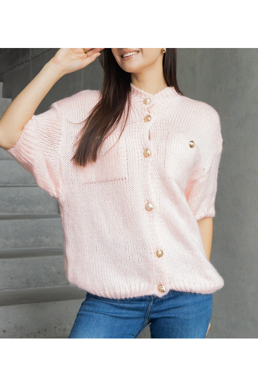 Dámský růžový svetr s krátkým rukávem...